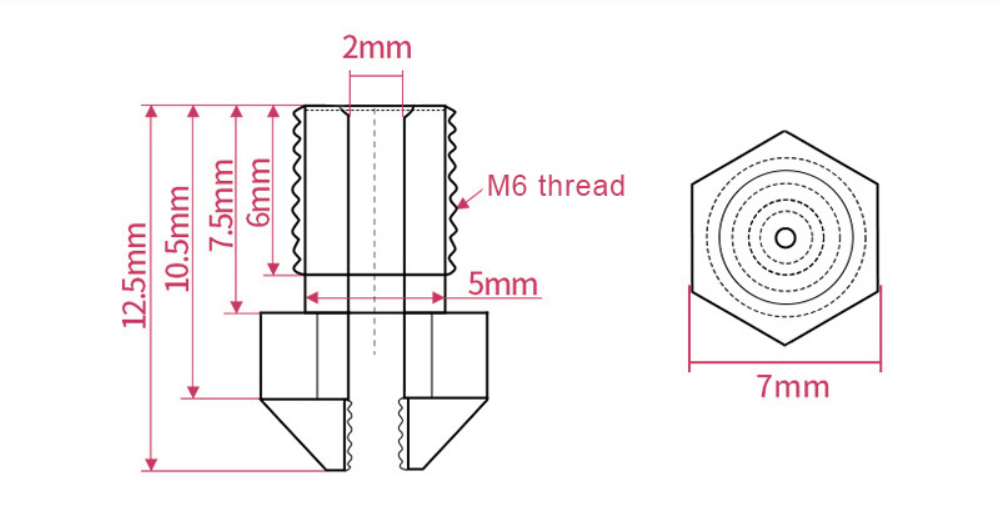 E3D MK8 Brass Nozzle M6 Threaded Stainless Steel Tips