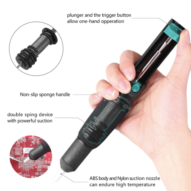 Solder / Desoldering Pump with Anti-Skid Handle Double Spring Action
