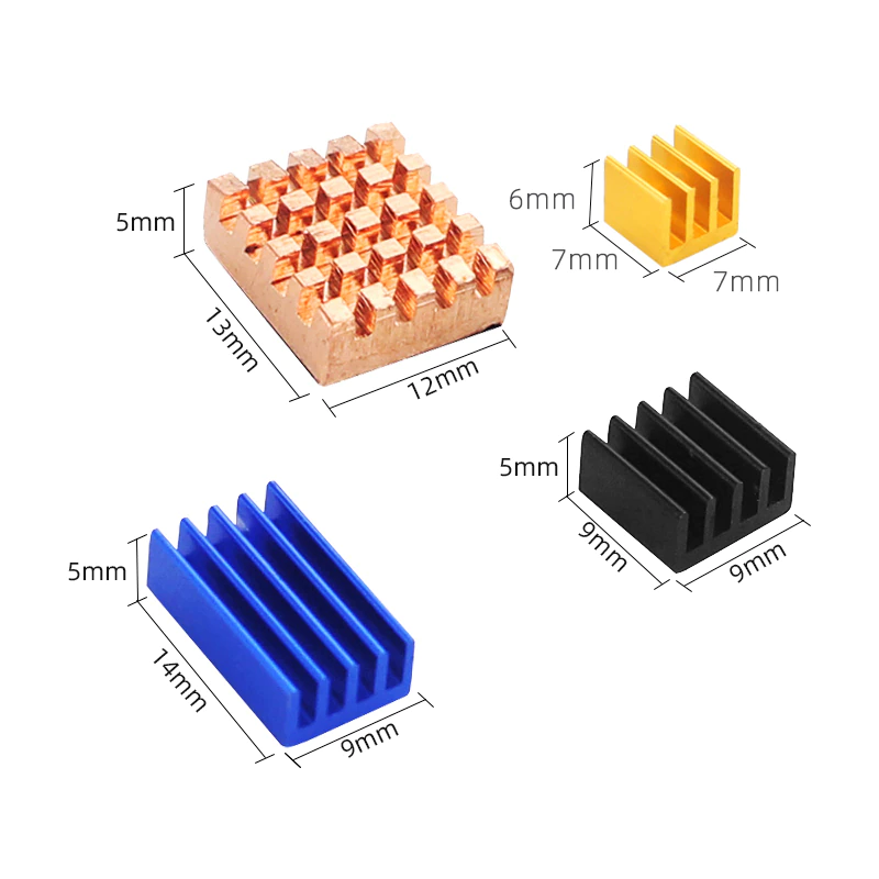 Raspberry Pi 4 Model B Heat Sink 4 piece Metal Aluminum Copper Heatsink with Self-Stick Cooling Gel