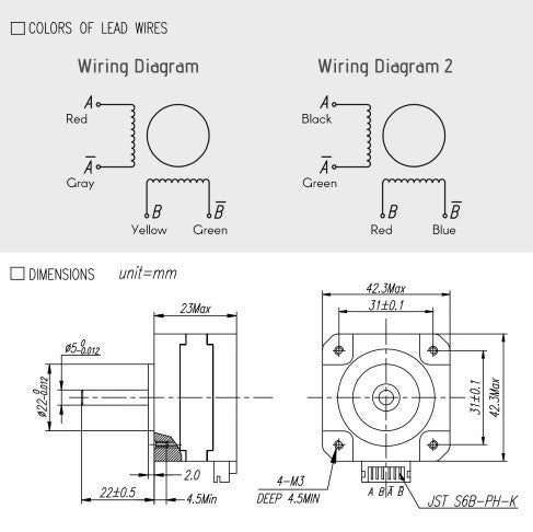 Stepper Motor 42 x 42 x 23 mm 1.8 Degree Step Angle