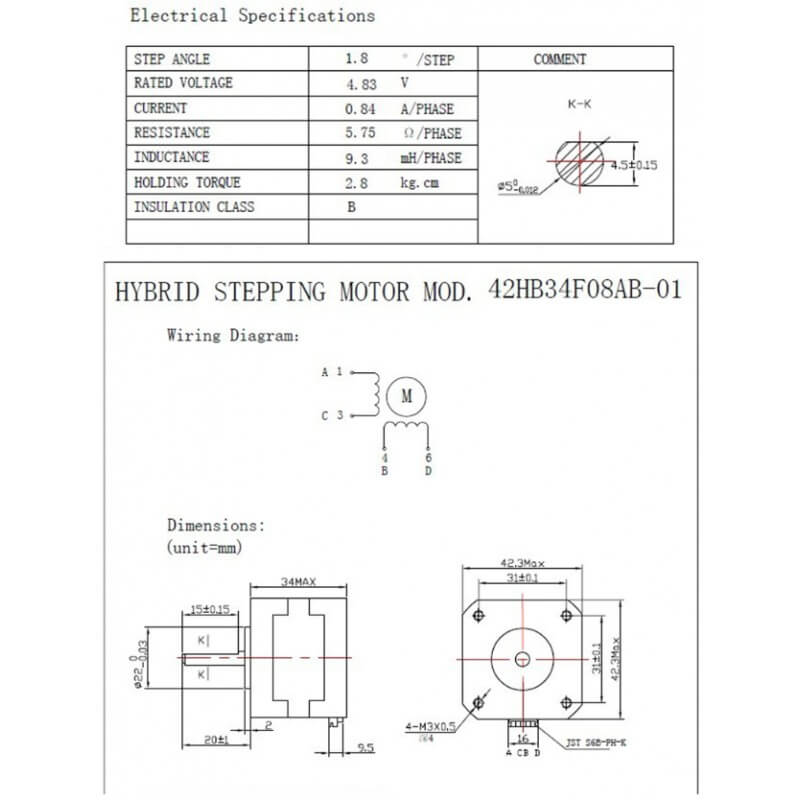 Stepper NEMA 17 Bipolar Motor 42 x 42 x 34 mm