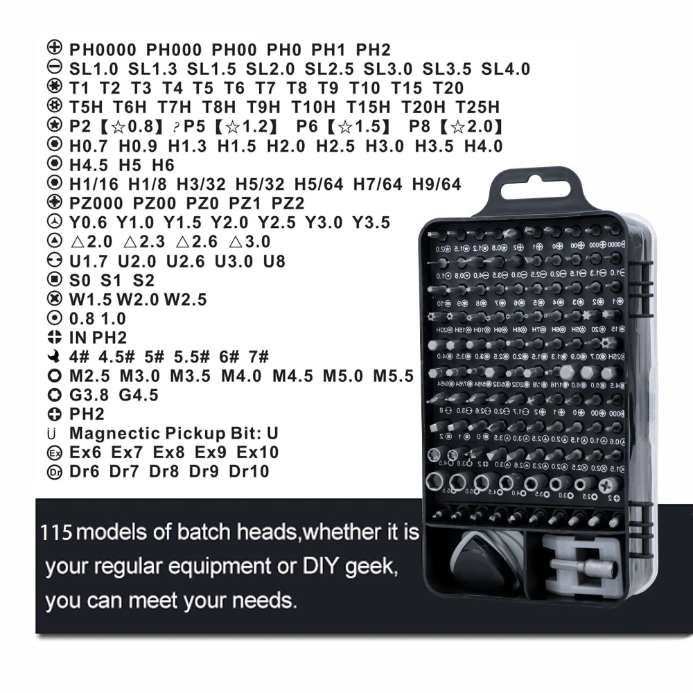 Toolkit 115 in 1 Multi Screw Set with Precision Screwdriver for Computer PC Mobile Phone Device Repair