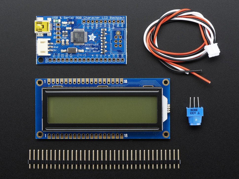 USB+Serial Backpack Kit with 16x2 RGB backlight positive LCD Black on RGB