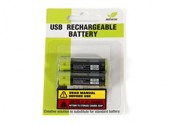 Znter 1.5V 1700mAh USB Rechargeable AA LiPoly Battery (2pcs)