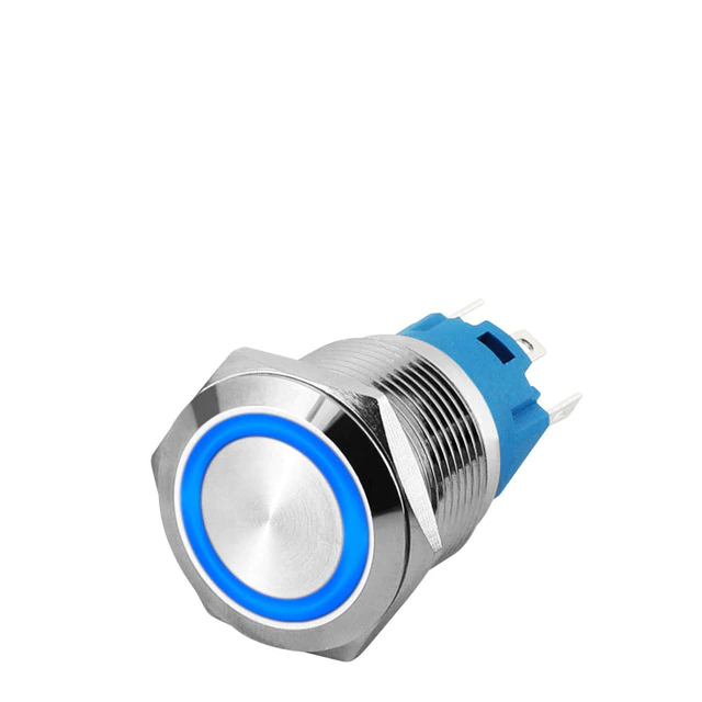 LED BLUE 16mm Illuminated Flat Metal Push Button Switch 16mm