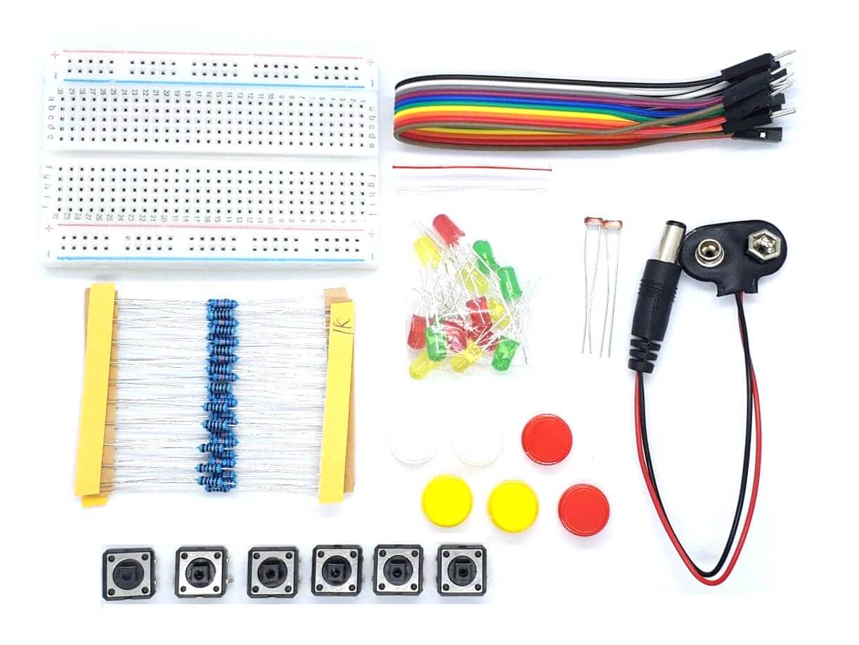 Electronics Starter Kit Breadboard Jumper Wires Resistors LED Buttons  Sensors