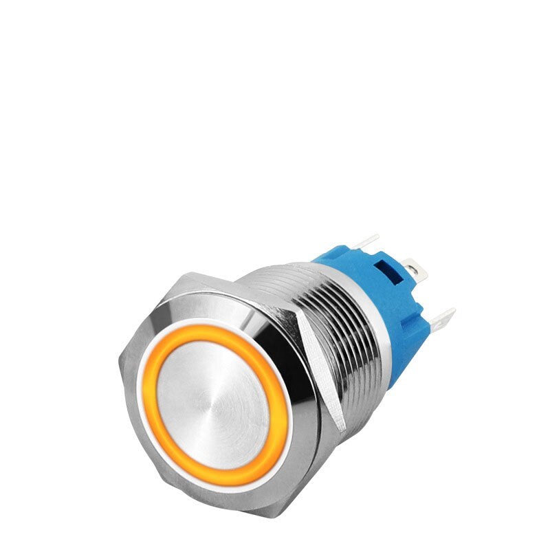 LED YELLOW 16mm Illuminated Flat Metal Push Button Switch 16mm