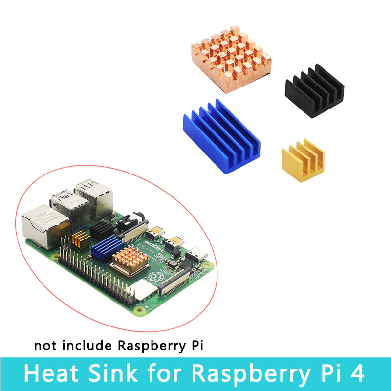 Raspberry Pi 4 Model B Heat Sink 4 piece Metal Aluminum Copper Heatsink with Self-Stick Cooling Gel