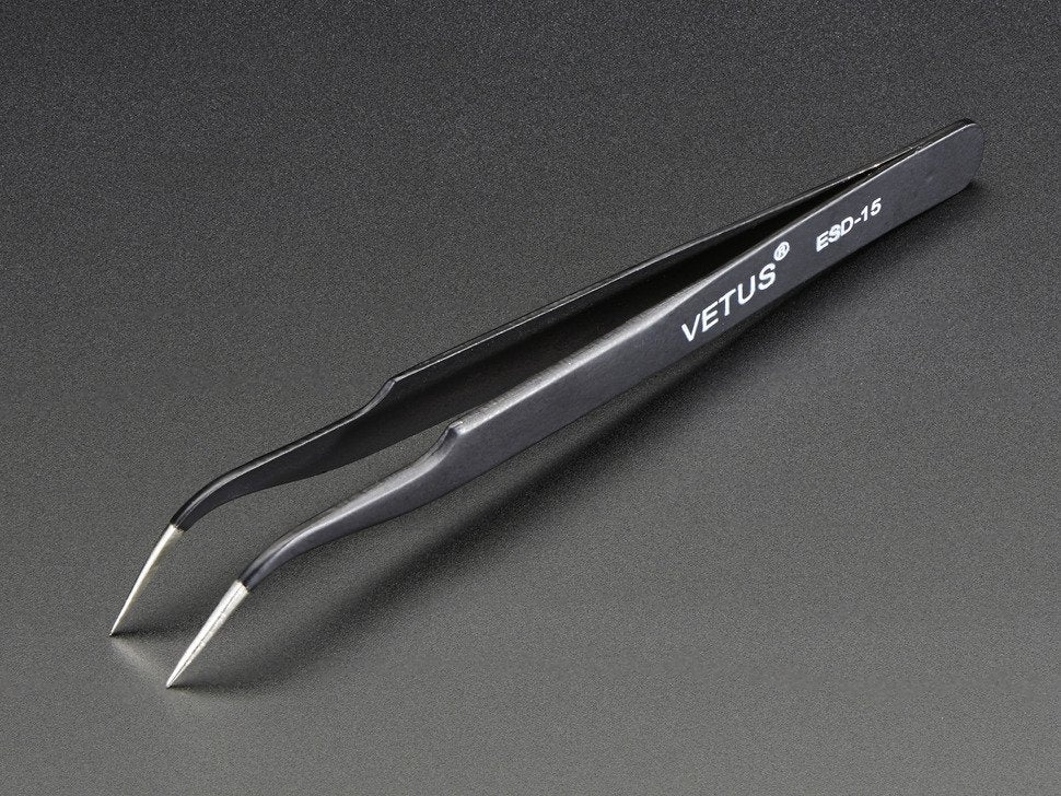 Tweezers Fine tip curved ESD safe 120mm