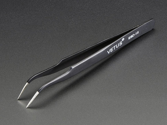 Tweezers Fine tip curved ESD safe 120mm