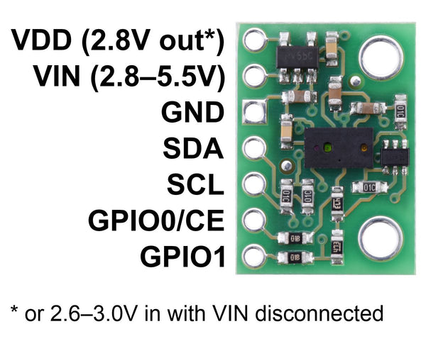 VL6180X Time-of-Flight Distance Sensor Carrier with Voltage Regulator, 60cm max - Pololu image 2