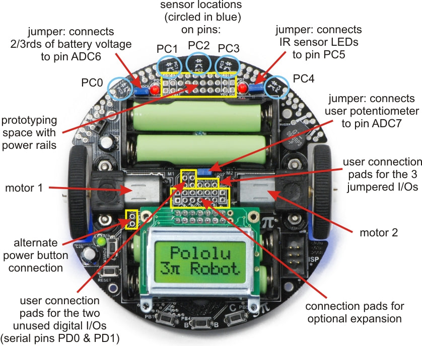 Pololu 3pi Robot Arduino Compatible ATmega328P with Reflectance Sensors TB6612FNG