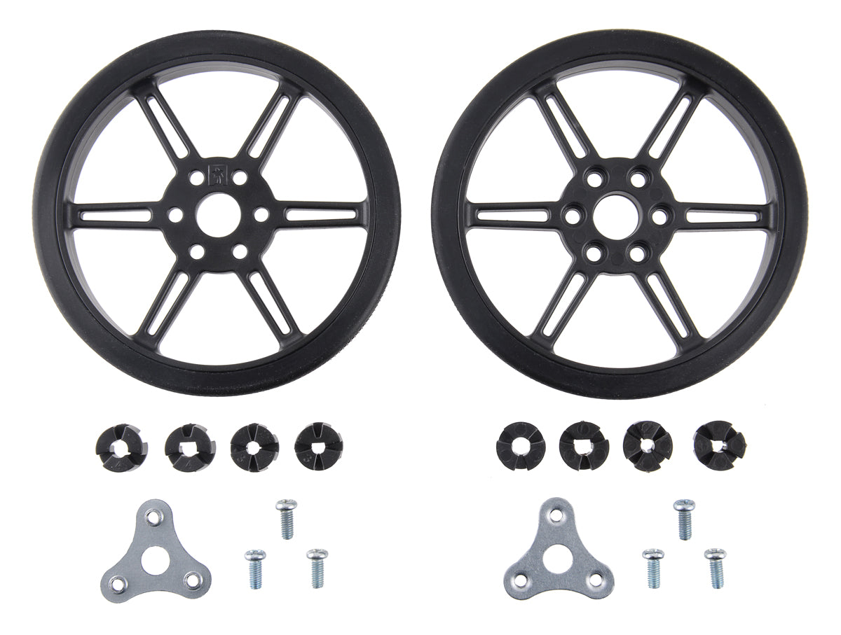 Pololu Multi-Hub Wheel w/Inserts for 3mm and 4mm Shafts - 80×10mm, Black, 2-Pack - Pololu