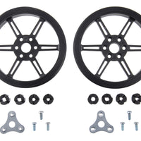 Pololu Multi-Hub Wheel w/Inserts for 3mm and 4mm Shafts - 80×10mm, Black, 2-Pack - Pololu