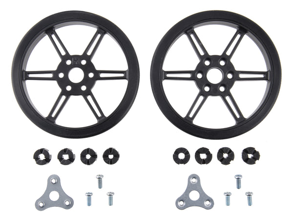 Pololu Multi-Hub Wheel w/Inserts for 3mm and 4mm Shafts - 80×10mm, Black, 2-Pack - Pololu