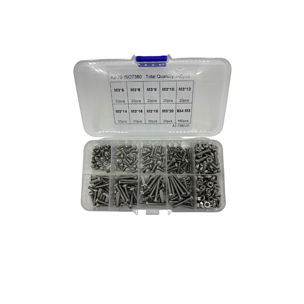 340pcs M3 304 Stainless Steel Hexagon Screws Nuts Box Kit