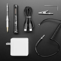 Miniware TS80P soldering iron kit with adapter, cable, and grounding clip