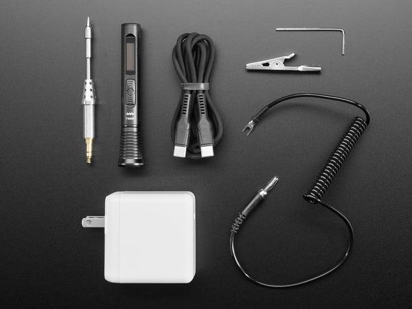 Miniware TS80P soldering iron kit with adapter, cable, and grounding clip