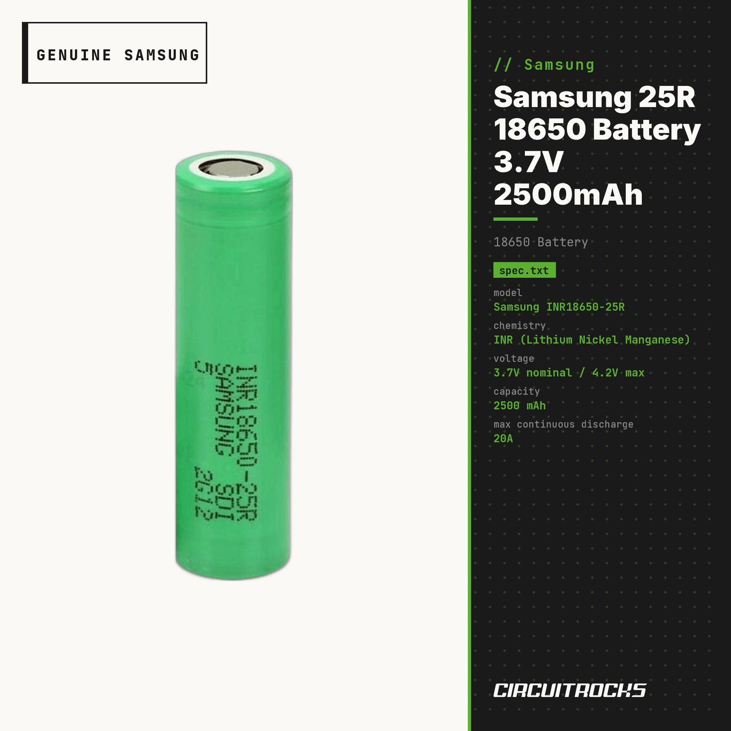 samsung 18650 battery vape Samsung 25R 18650 Battery 3.7V 2500mAh (EB111) – circuitrocks