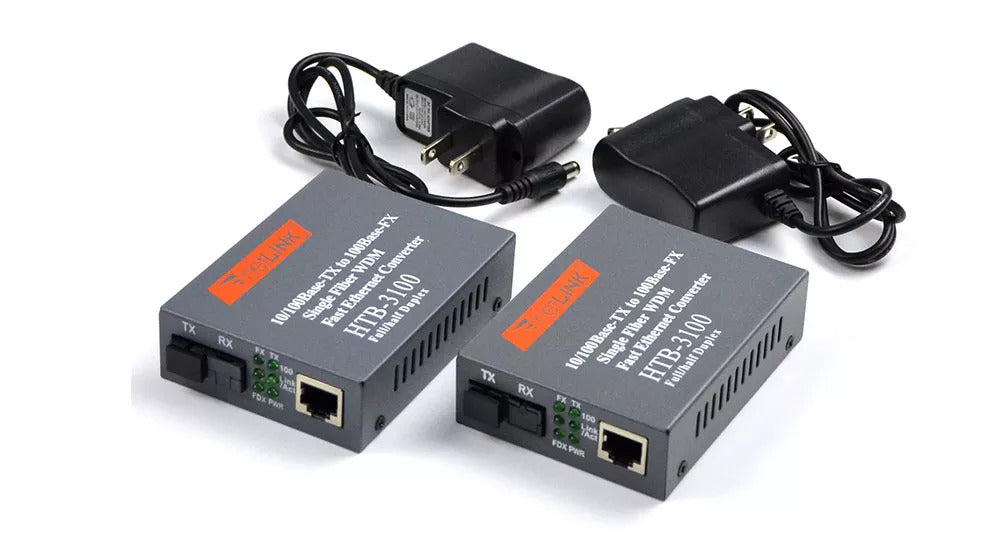 Media Converter HTB-3100 Fiber Optical Single Mode Single Fiber SC Port 20KM External Power Supply 10/100M - circuitrocks