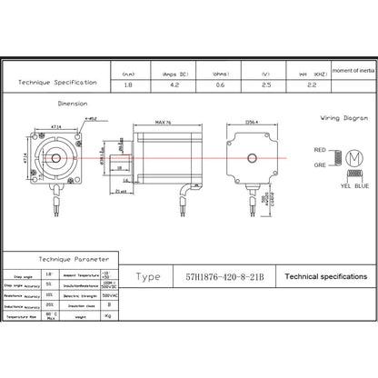 57BYGH76 NEMA 23 Bipolar Stepper Motor 76mm 4.2A 1.8Nm