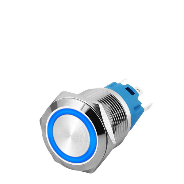 LED BLUE 16mm Illuminated Flat Metal Push Button Switch 16mm - circuitrocks