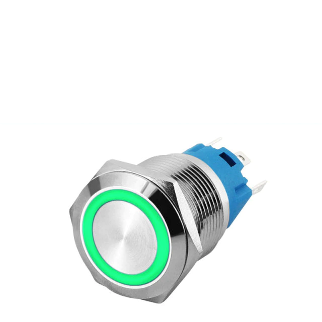 LED GREEN 16mm Illuminated Flat Metal Push Button Switch 16mm ...