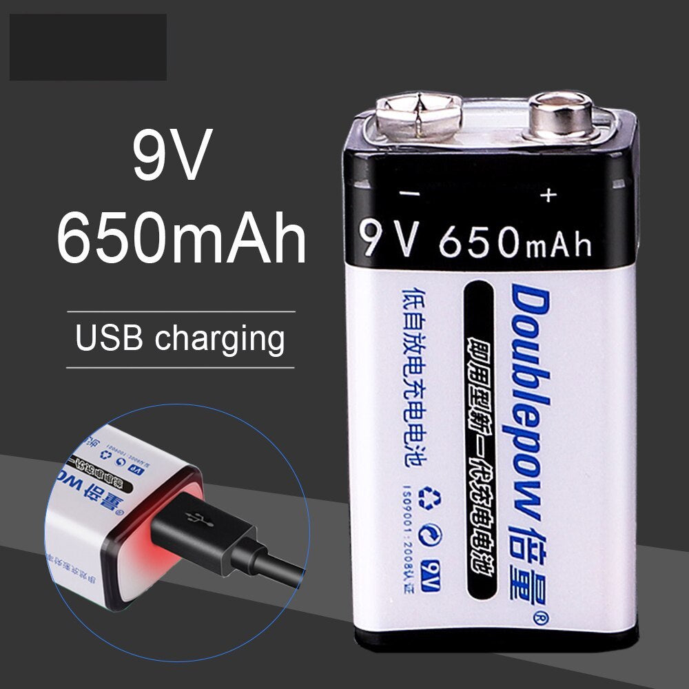 9V 650mAh USB Rechargeable LiPoly Battery