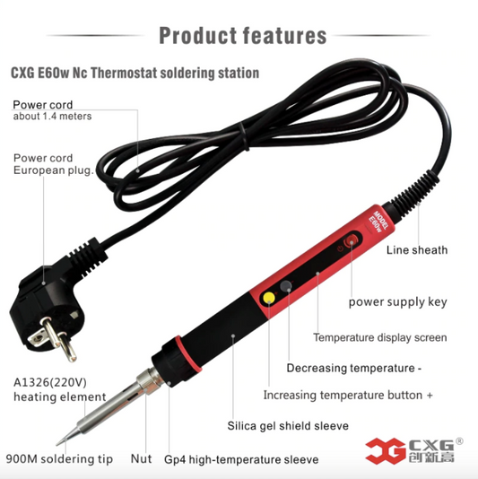 Soldering Iron 60W Adjustable Temperature LED Display Thermostatic 80 to 500C