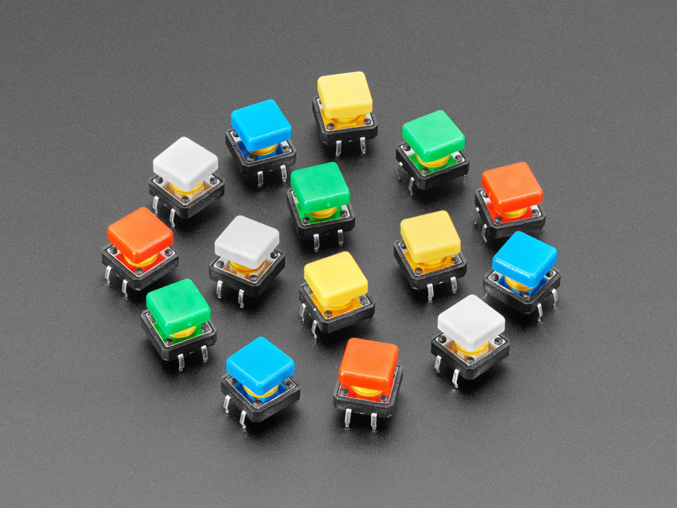Tactile Button Square Colorful 15-Pack - 12mm Assortment