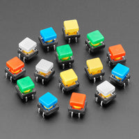 Tactile Button Square Colorful 15-Pack - 12mm Assortment