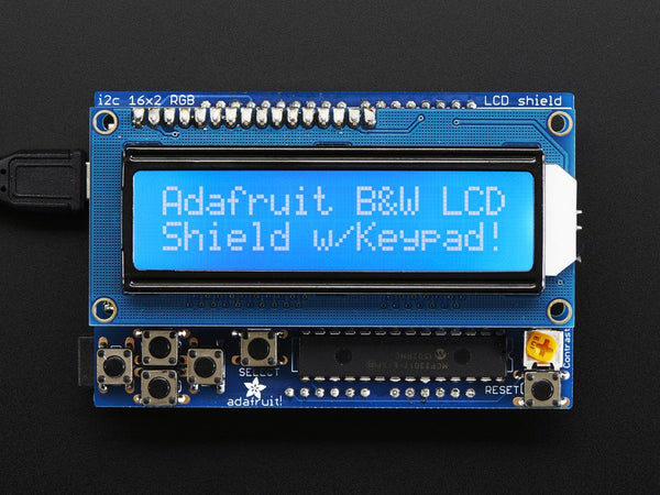 LCD Shield Kit 16x2 Character Display Only 2 pins used! - BLUE AND WHITE - circuitrocks