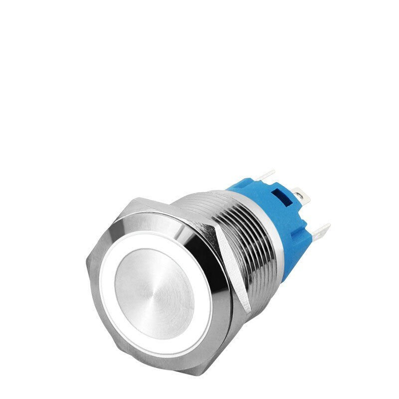 LED WHITE 16mm Illuminated Flat Metal Push Button Switch 16mm