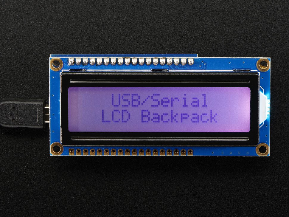 Adafruit USB+Serial Backpack 16x2 RGB Black-on-RGB LCD