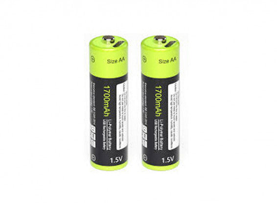 Znter 1.5V 1700mAh USB Rechargeable AA LiPoly Battery (2pcs)